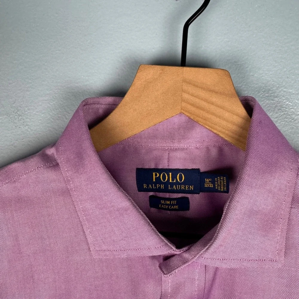 Polo Ralph Lauren Mens 16.5‎ 32/33 Purple Slim Fit Button Up Dress Shirt Pony